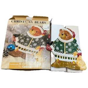 Vtg Debbie Mumm‎ Christmas Bear Cookie Tray Earthenware 8x12 in. Sakura NEW 1998